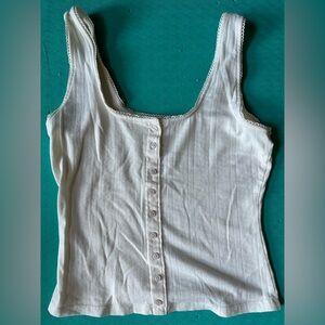SO White Sleeveless Button-Up Tank Top